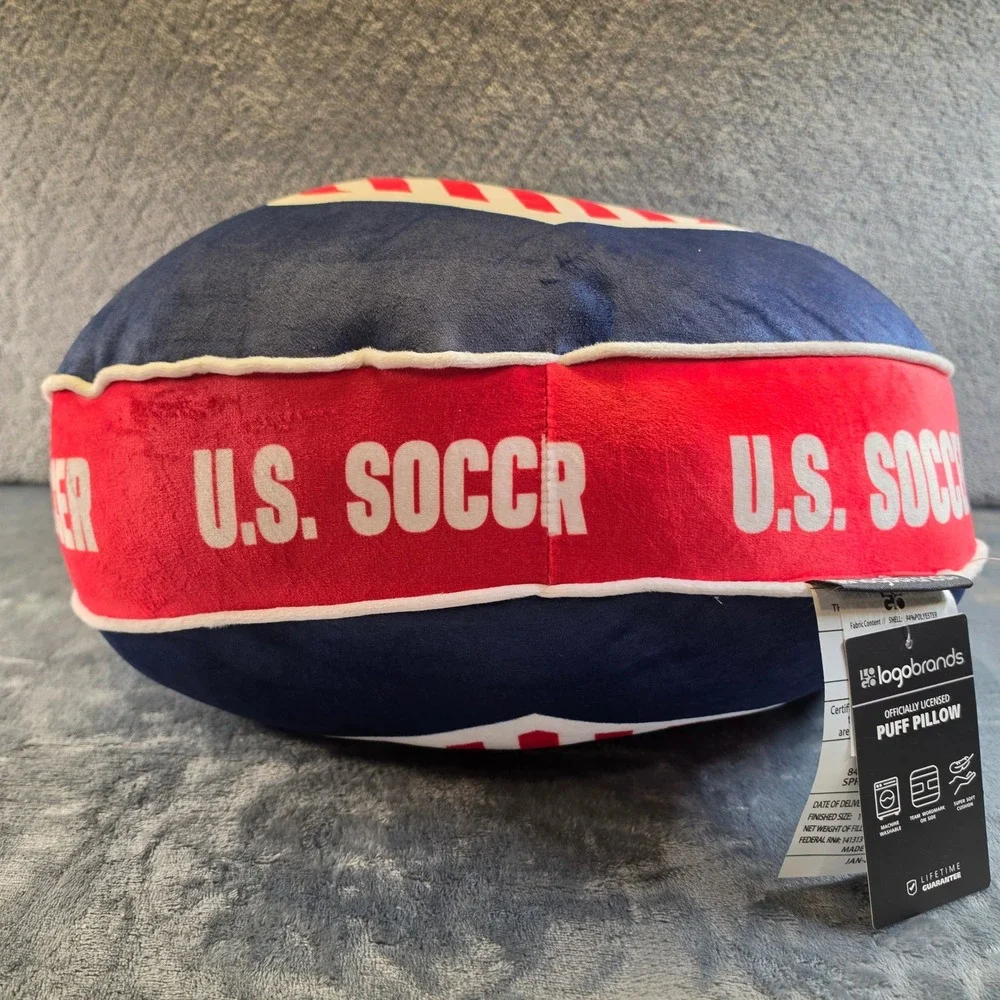 Logo Brands US Soccer Puff Pillow Navy Red White USA Crest Decorative Cushion